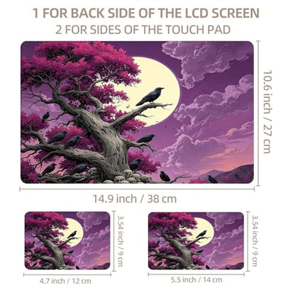 Universal Laptop Skin Sticker for 12/13/14/15.6 Inch Laptops, Reusable Vinyl Laptop Decal Cover, Waterproof Scratch Resistant Notebook Skin with 2 Wrist Pads,Gothic Raven Moon - color: Gothic Raven Moon