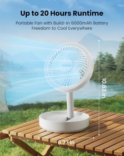 Gaiatop Foldable Desk Fan with Night Light, 6.8in Portable Travel Fan | 6000mAh Battery Powered Fan, USB Rechargeable, Bedroom Office Camping Travel & Cruise Essentials, Gifts for Women Men, White - color: White