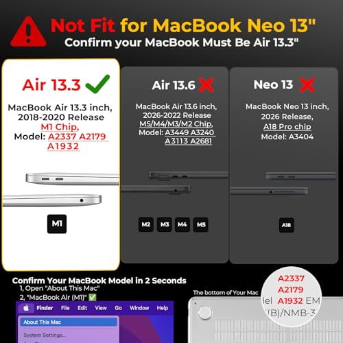 EooCoo for MacBook Air 13.3 inch Case with Keyboard and Screen Protector | Ultra Thin and Transparent, Hard Case Compatible with MacBook Air 13.3 inch M1 Chip 2021-2018 with Retina Display - color: Crystal Midnight
