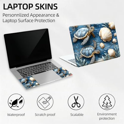 Sea Turtles and Shells Stone Universal Laptop Skin Sticker 3PCS, Protective Decal Trim-to-Fit 11.6" 13.3" 14" 15.6" Laptop Vinyl Cover, Removable Anti-Scratch Computer Decal Protector - color: Sea Turtles and Shells Stone
