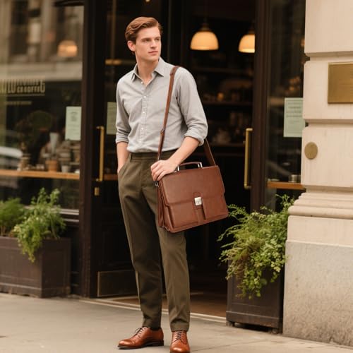 Jack&Chris Mens New PU Leather Attache Briefcase Traditional Messenger Lawyer Bag, MBYX015 - color: Coffee