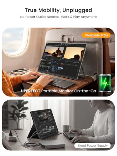 UPERFECT 15.6'' 1080P Touchscreen Portable Monitor with Battery 8000mAh | 125% sRGB Travel Monitor with Bluetooth Keyboard, Kickstand, Bag, VESA, Ultra-Slim External Screen for Laptop, PC, Phone - size: 15.6-inch