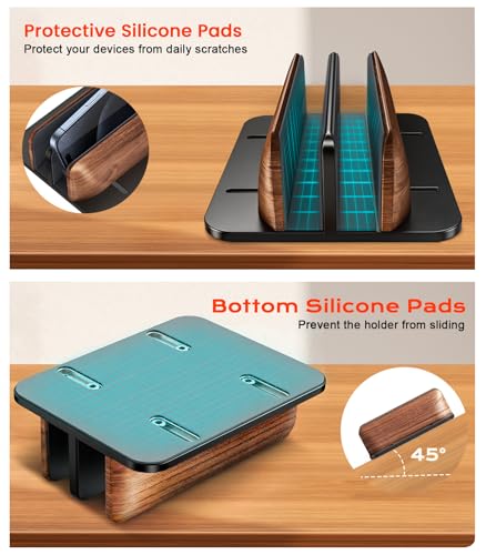 JCZT Vertical Laptop Stand, Walnut Dual Laptop Holder, Black | with Adjustable Aluminum Alloy Base Laptop Stand for All MacBok/Surface/Samsung/HP/Dell/Chrome Book Laptops (Up to 17.3 inch) - color: Black