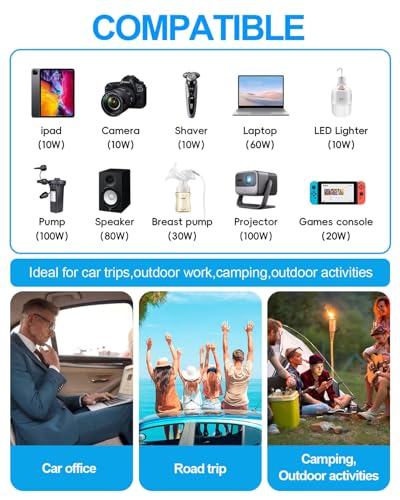 300W Portable Charger Car Power Inverters for Vehicle | 24W USB A/C,Dual 12V-110V AC Car Plug Adapter Outlet,Cigarette Lighter Adapter for Laptop/Camping/Road trip essentials - color: Black
