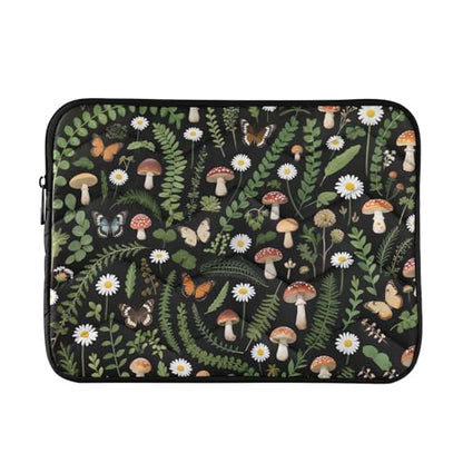 Mushroom Butterfly Dark Green 13” Quilted Laptop Sleeve Case Soft Notebook Protector Bag Computer Carrying Case - color: mushroom butterfly dark green-1, size: Medium