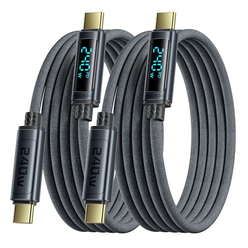 USB C Cable 240W Fast Charging Cord with LED Display, 2Pack 3.3ft, Grey | Nylon Braid, Compatible with iPhone 17 16 Pro Max Air, iPad Pro, Samsung Galaxy S26 S25, Switch, MacBook Air, Pixel - color: Grey, size: 3.3+3.3FT