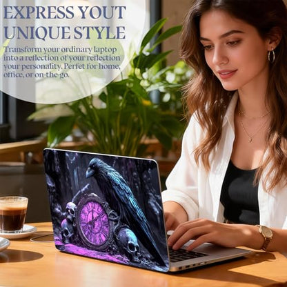Universal Laptop Skin Sticker Decal,15.6 Inch Laptop Vinyl Cover for 13" 14" 15.6" Laptop,Scratch-Resistant Waterproof Protector Wrap,Reusable with Wrist Pads,Raven Clock of Skulls - color: Raven Clock of Skulls