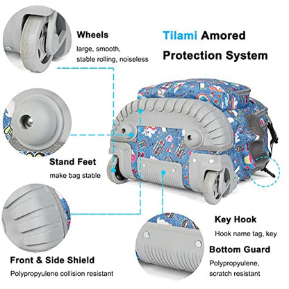 Tilami Rolling Backpack 21 inch with Lunch Bag Wheeled Laptop Backpack, Blue Jeans - color: Blue Jeans
