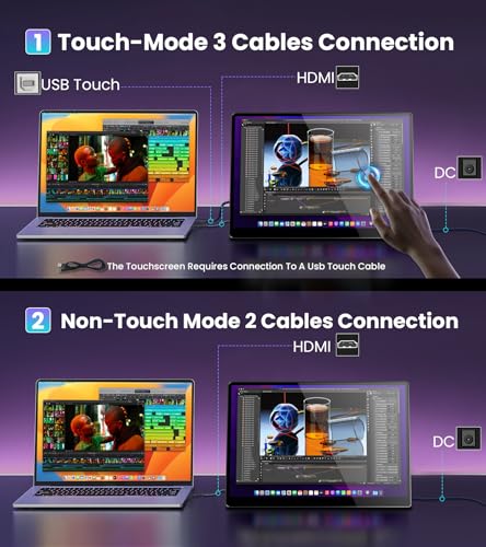 14 Inch Touchscreen Portable Monitor, 1920x1200 FHD IPS Display, 16:10 Aspect Ratio, 100% sRGB, HDMI VGA DVI Inputs, Industrial Touch Screen for POS Kiosk, Laptop, PC, Ras Pi, Game Console - size: 14-inch