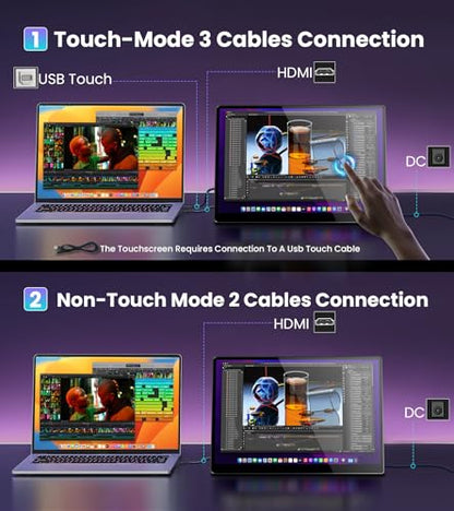 14 Inch Touchscreen Portable Monitor, 1920x1200 FHD IPS Display, 16:10 Aspect Ratio, 100% sRGB, HDMI VGA DVI Inputs, Industrial Touch Screen for POS Kiosk, Laptop, PC, Ras Pi, Game Console - size: 14-inch