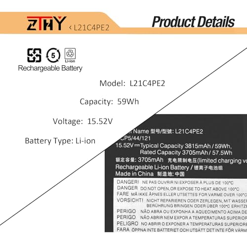 L21C4PE2 L21M4PE2 Laptop Battery for Lenovo Yoga 6 13ALC7 13ABR8 Series | L21D4PE1 L21L4PE2 SB11F29412 5B11F29411 SB11F29410 5B11F29414 SB11F29418 5B11F29421 41CP5/44/121 15.52V 59Wh - size: 10.35*4.05*0.19 inch L21C4PE2
