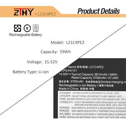 L21C4PE2 L21M4PE2 Laptop Battery for Lenovo Yoga 6 13ALC7 13ABR8 Series | L21D4PE1 L21L4PE2 SB11F29412 5B11F29411 SB11F29410 5B11F29414 SB11F29418 5B11F29421 41CP5/44/121 15.52V 59Wh - size: 10.35*4.05*0.19 inch L21C4PE2