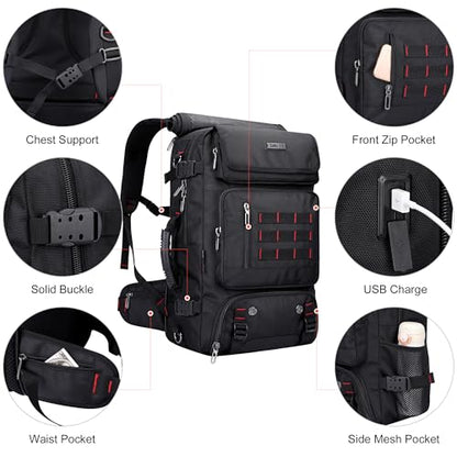 WITZMAN Carry on Travel Backpack for Men Airline Approved Fits 16" Laptop | Nylon 3 in 1 Luggage Duffle Bag with USB Charging Port, Shoe Compartment, For Weekend Getaway, Overnight Trip, B682 Black - color: 01.black