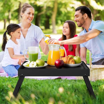 RRX Bamboo Bed Tray Table with Folding Legs, Breakfast Tray, 2 Pack (Black) | Bed Trays for Folding Table Eating, Kitchen Serving, Food, Sofa, Snacking or Working, Laptop Desk Dinner, Snack Tray - color: Black