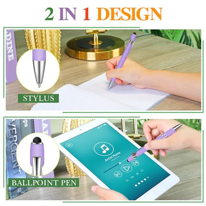 Zonon 38 Pieces Rubberized Ballpoint Pen with Stylus Tip Stylish Metal Pen Capacitive Styli with Soft Rubberized Grip, Black Ink for Most Devices(Purple) - color: Purple