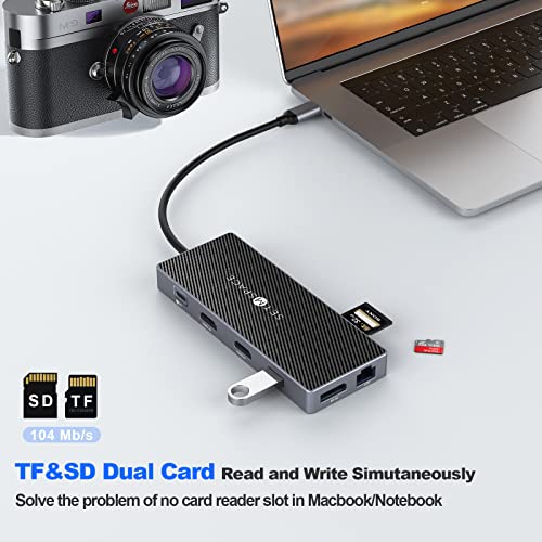 SETMSPCE Docking Station(Three Monitors), DP 4K@60Hz, 2*HDM 4k@60Hz,PD100W, 2*USB-A 10Gbps, PD100W, RJ45 1000Mbps, 2*USB-A 2.0, SD/TF, Audio, Docking Station for USB-C Devices' Data Transmission - size: PD, HDMI, USB-A, SD, TF, 3.5mm Jack, RJ45, DP