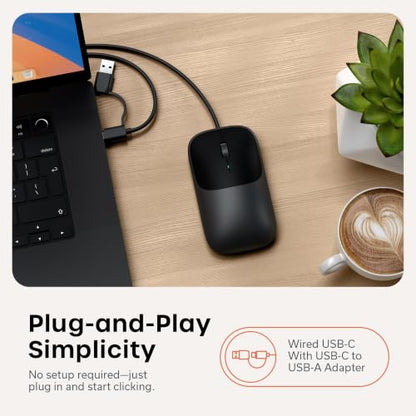 Satechi Slim LX Wired Mouse, Aluminum USB-C Design, Space Black | Quiet click performance, for Mac and PC setups - color: Space Black