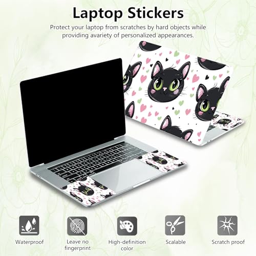 Laptop Skin Sticker Decal, Universal Reusable Vinyl Laptop Cover for 12" 13" 13.3" 14" 15" 15.4" 15.6" Notebook PC, Waterproof Scratch-Resistant with 2 Wrist Pads, Easy to Apply & Remove,Cute Cat - color: Cute Cat
