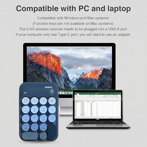 Lomiluskr Cute Wireless Numeric Keypad with 2.4G USB Receiver, Colorful Round Keycaps, Portable Financial Accounting Numpad Number Keyboard, Suitable for PC, Laptop (Blue Gradient) - color: Blue Gradient