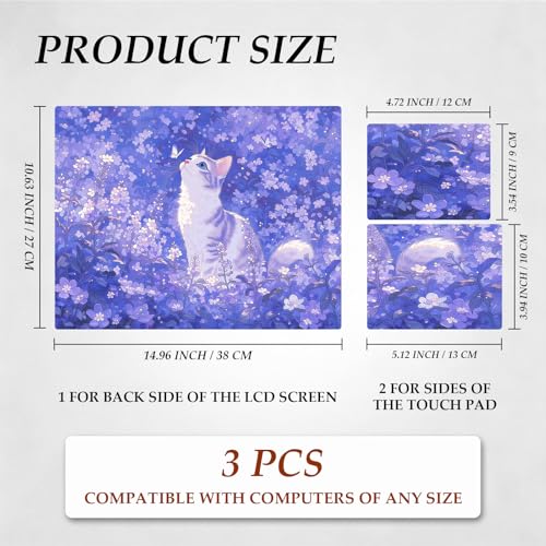DEGDFSGR 12.1-15.6 Inch Universal Reusable Laptop Skin Sticker Decal,Waterproof Removable Protector for Notebook Cover,Scratch-Resistant Vinyl Cuttable Full Wrap Sticker, Cate Cat Purple Flower Garden - color: Cate Cat Purple Flower Garden