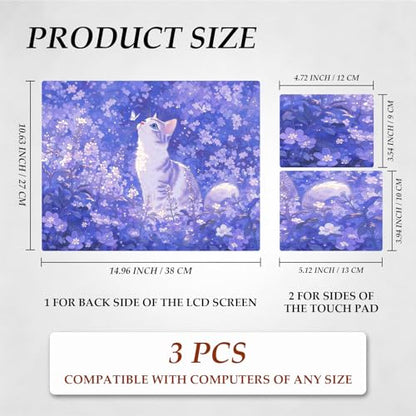 DEGDFSGR 12.1-15.6 Inch Universal Reusable Laptop Skin Sticker Decal,Waterproof Removable Protector for Notebook Cover,Scratch-Resistant Vinyl Cuttable Full Wrap Sticker, Cate Cat Purple Flower Garden - color: Cate Cat Purple Flower Garden