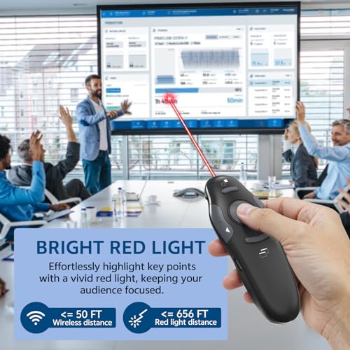 [2 in 1 USB C + Rechargeable] Presentation Clickers, Powerpoint Clicker Wireless Presenter Remote, Presentation Pointer PPT Slideshow Advancer Remote Control Slide USB Clicker for Computer, Mac - style: Red Light-Rechargeable