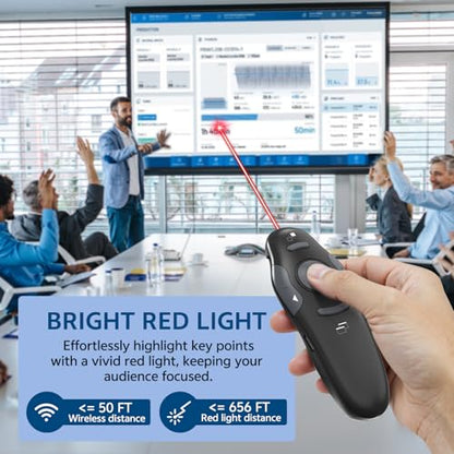 [2 in 1 USB C + Rechargeable] Presentation Clickers, Powerpoint Clicker Wireless Presenter Remote, Presentation Pointer PPT Slideshow Advancer Remote Control Slide USB Clicker for Computer, Mac - style: Red Light-Rechargeable