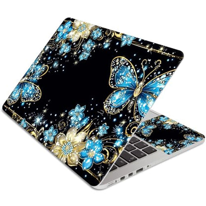 15.6 Inch Laptop Skin Sticker, Reusable Vinyl Cover Protector with 2 Wrist Pad Skins, Removable Waterproof Scratch-Resistant for 12-15.6 Inch Laptop Notebook,Blue and White Butterfly - color: Blue And White Butterfly