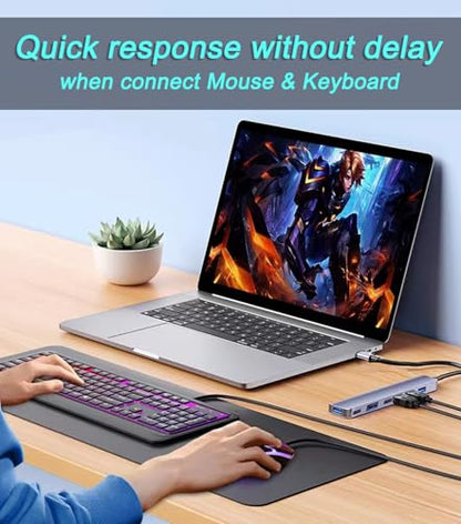 USB 3.0 Hub Splitter, 7 in 1 Aluminum USB Extender with Power Port, USBA to USB C Adapter for PC Laptop - style: 7-Port