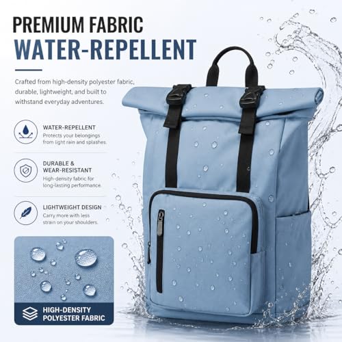 Roll Top Laptop Backpacks for Men & Women, Anti-Theft Travel Backpack Fits 15.6-17.3 Inch Laptop, Water-Resistant Durable Computer Bag for Work, College & Daily Commute (Blue) - color: Blue