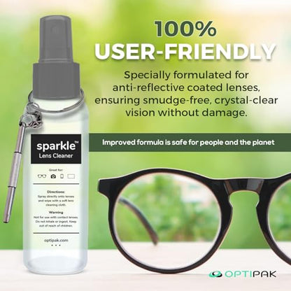 Sparkle Anti-Reflective Safe Lens Cleaner & Repair Kit – (2) 1oz Glasses Cleaner Spray, (2) Microfiber Cloth & Keychain Screwdriver for Eyeglasses, Sunglasses, Lenses & Screens (5 Piece Set) - size: 1 Fl Oz (Pack of 2), style: Silver – 2x1oz Lens Spray +