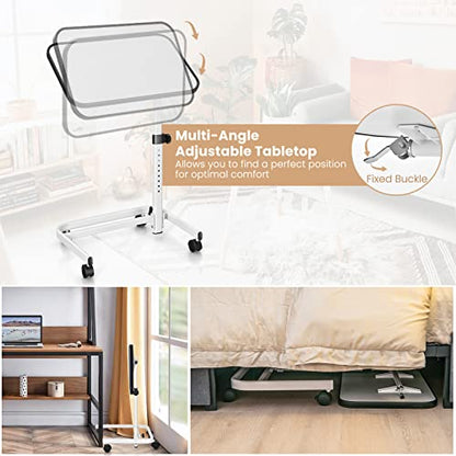 Overbed Table Overbed Table Wheels Adjustable C-Shaped Overbed Table with Wheels - Rolling Laptop Desk for Home & - Space-Saving Bedside Coffee Table On Sofa - 9-Position Height & Tilting Top