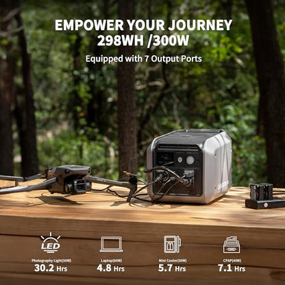 Dabbsson 298Wh Portable Power Station, 300W Solar Generator, 1.5X Extended Runtime,2xPure Sine Wave AC Outlets,60W USB-C, Smart APP, 300E for Outdoor Camping, Travel - style: 300E