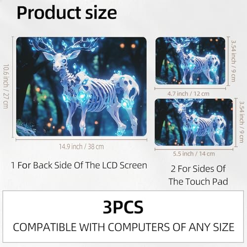 Deer Skeleton Glowing Blue Forest Universal Laptop Skin Sticker 3PCS,Protective Decal Trim-to-Fit 11.6" 13.3" 14" 15.6" Laptop Vinyl Cover,Removable Anti-Scratch Computer Decal Protector - color: Deer Skeleton Glowing Blue Forest