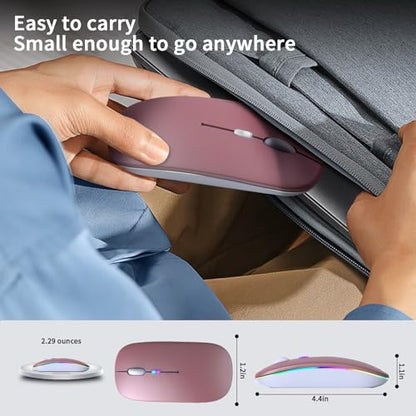 KANMABPC Wireless Bluetooth Mouse – Rechargeable, Silent, Dual Mode (Bluetooth 5.2 & USB) with LED Lights – Portable for Laptop, Desktop, & Tablet(Rose Gold) - color: Rose Gold
