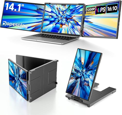Dopesplay Laptop Screen Extender, 14" Triple Portable Monitor for Laptop, FHD 1200P IPS Screen Extender Monitors for 14"-17.3" Carry a USB flash drive，Plug & Play Compatible with Windows, Mac, Android - size: 14.1inch