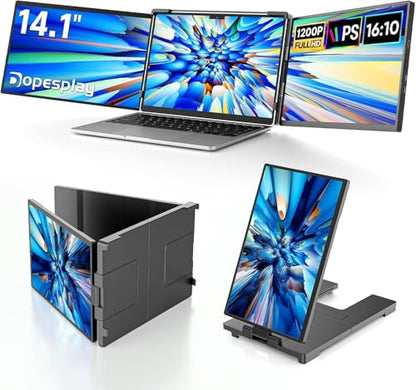 Dopesplay Laptop Screen Extender, 14" Triple Portable Monitor for Laptop, FHD 1200P IPS Screen Extender Monitors for 14"-17.3" Carry a USB flash drive，Plug & Play Compatible with Windows, Mac, Android - size: 14.1inch