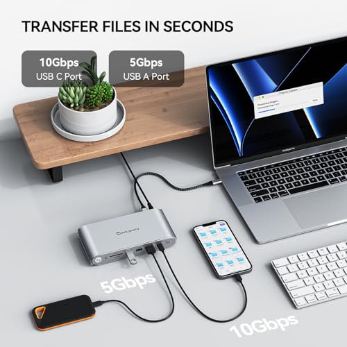 Minisopuru MD6950D DisplayLink Docking Station 3 Monitors with 3 HDMI 2 DP | 140W Power Adapter,45W Charging, 5 USB, TF/SD, Triple Display Docking Station for MacBook M5/M4/M3/M2/M1 and Windows Laptops