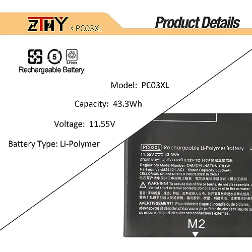 PC03XL Battery for HP Pavilion X360 15-er 15t-er 14-dw 14-dy 14-cd 14m-dy | 14-ek 15-er0xxx 14-dw0xxx 14m-dy0xxx 14-dy0xxx Aero 13-be 13-be0xxx Envy x360 2-in-1 laptop 14-es 14t-es 14-es0xxx 14t-es0xxx - size: 9.6*3.54*0.23 inch PC03XL