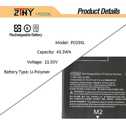 PC03XL Battery for HP Pavilion X360 15-er 15t-er 14-dw 14-dy 14-cd 14m-dy | 14-ek 15-er0xxx 14-dw0xxx 14m-dy0xxx 14-dy0xxx Aero 13-be 13-be0xxx Envy x360 2-in-1 laptop 14-es 14t-es 14-es0xxx 14t-es0xxx - size: 9.6*3.54*0.23 inch PC03XL