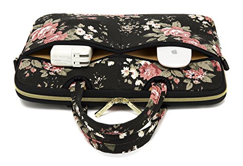 Black C Rose Patten water resistant Laptop Shoulder Messenger Bag Case Sleeve for 12 Inch 13 Inch Laptop,Laptop Briefcase - color: Black C Rose, size: 13-13.3 Inch