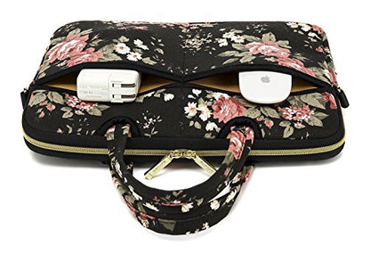 Black C Rose Patten water resistant Laptop Shoulder Messenger Bag Case Sleeve for 12 Inch 13 Inch Laptop,Laptop Briefcase - color: Black C Rose, size: 13-13.3 Inch