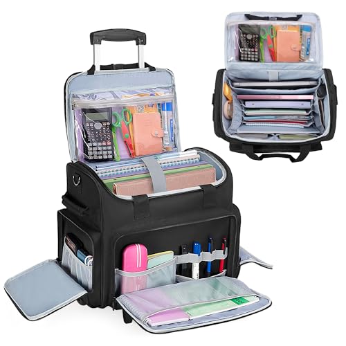 CURMIO Rolling Teacher Bag, Teacher Cart with Accordion Organizer, Black | Work Bag for Women, Teacher Uility Tote Bag with Wheels, Padded Laptop Sleeve, Large Capacity, for Office, Teaching - color: Black