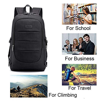 Travel Laptop Backpack with USB Charging Port and Lock Computer Business Backpacks, Gifts for Men & Women Fits 15.6 Inch Notebook,Black