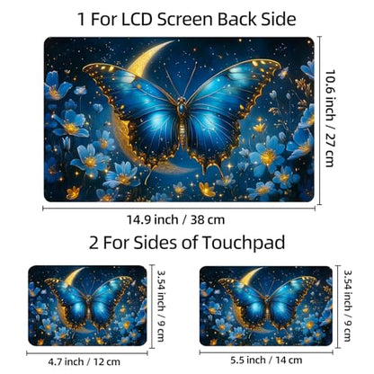 Universal Laptop Skin Sticker Decal, 12"-15.6" Aesthetic Vinyl Wrap, Blue Butterfly Moon Waterproof Notebook Cover Art Protector for MacBook HP Dell Lenovo, Fits 13" 14" 15" 15.6" - color: Blue Butterfly Moon