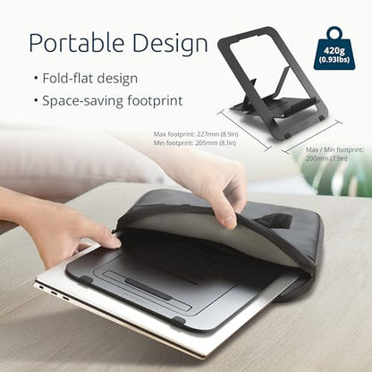 Kensington Adjustable Aluminum Laptop Stand for Desk, Ultra-Slim Lightweight Foldable Portable Notebook Holder, Anti-Slip Silicone Tablet Mount for 10"-17" Laptops and Tablets, Black K50428WW - style: Aluminum