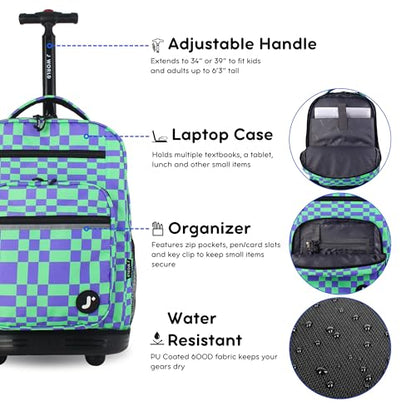 J World Sundance Laptop Rolling Backpack for Girls Boys. Roller Bookbag with Wheels, 20 Inch, Pixel Checkers - color: Pixel Checkers