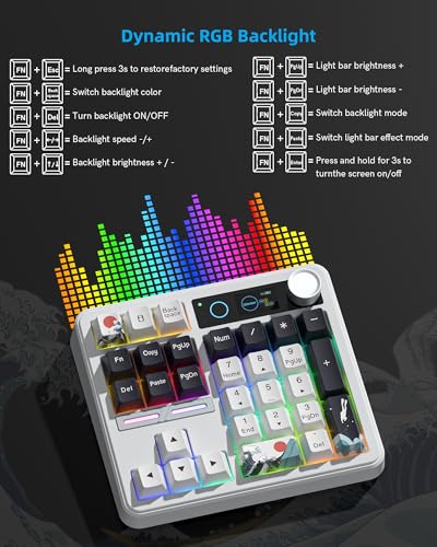 Womier SK30 Mechanical Numpad, Mini Keyboard with Screen & Knob, White | Bluetooth/2.4G/USB-C Wireless Numeric Keypad,Macro Software RGB Number Pad Hotswap,Rechargeable Number keypad for Mac Windows - color: White