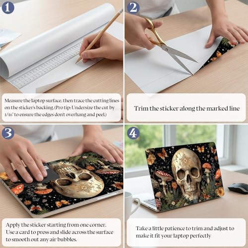 Universal Laptop Skin Sticker Decal,15.6 Inch Laptop Vinyl Cover for 13" 14" 15.6" Laptop,Scratch-Resistant Waterproof Protector Wrap,Reusable with Wrist Pads,Skull Mushroom Butterfly Garden - color: Skull Mushroom Butterfly Garden