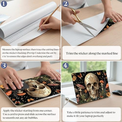 Universal Laptop Skin Sticker Decal,15.6 Inch Laptop Vinyl Cover for 13" 14" 15.6" Laptop,Scratch-Resistant Waterproof Protector Wrap,Reusable with Wrist Pads,Skull Mushroom Butterfly Garden - color: Skull Mushroom Butterfly Garden